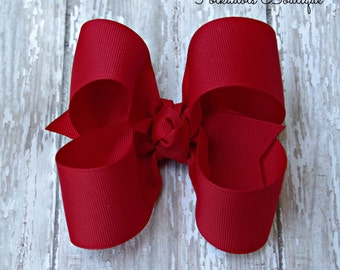 Red Hairbow Red Large Hair Bow 4" Alligator Clip Girls Hairbow Red Hair Bow Red Large Bow 4 Inch Red Hair Bow