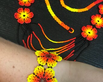 Handmade Huichol Beaded Necklace + Bracelet