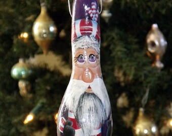 Hand painted Purple Candy Cane Santa Gourd Ornament - Primitive Santa - Folk Art Santa - Gourd Ornament - Christmas Ornament - Holiday Decor