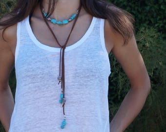 Turquoise long necklace, long boho necklace, Summer jewelry, Beaded necklace, Turquoise necklace Free shipping