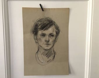 Vintage Portrait, Portrait Drawing Vintage, Oil Pastel Portrait, Portrait of Man, Portrait Drawing, Vintage Original Drawing, 1980's Art