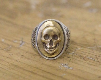 Memento Mori, Biker Ring, Men's Ring, Gifts for Him, Mixed Metal ring, Signet Ring, Mexican Souvenir Ring, Fathers Day, Vintage Inspired