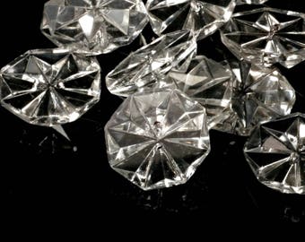 Czech vintage glass buttons Lot (12) 22mm Czech Vintage rosette flower sew through crystal clear glass buttons