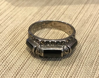 Vintage Sterling Onyx Marcasite Ring