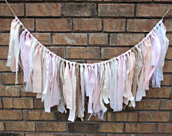 Linen Lace and Burlap Garland Shabby Chic Garland Rustic Wedding Garland Shower Decorations Nursery Decor