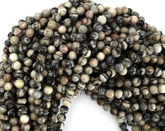 6mm black rutilated matrix jasper round beads 15.5" strand 37350
