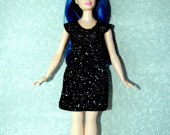 Dress fits Curvy Barbie fashionista fashion doll clothes black with white dots A4B191