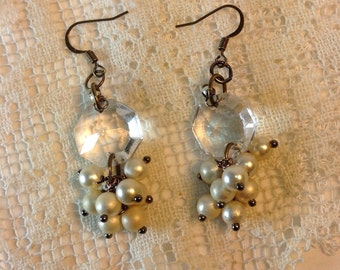 Vintage Chandelier Crystal And Pearl Earrings