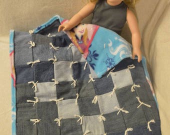 Doll Bedding Denim Square Fleece Quilt Blanket Handmade