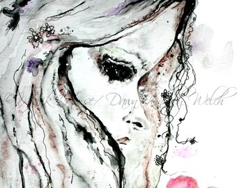 Girl Art, Woman Art, Art Print, Watercolor Print, Watercolor Painting, Home Decor, Heart, Majik Horse
