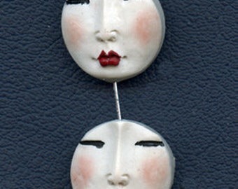 4 White Polymer Detailed Asian Face Beads Top drilled WABD 4