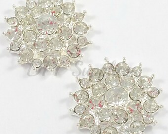 Set of 2 metal clear rhinestone flat backs - Rhinestone flatback - Hair flower center -Hair bow supplies - Wedding brooch