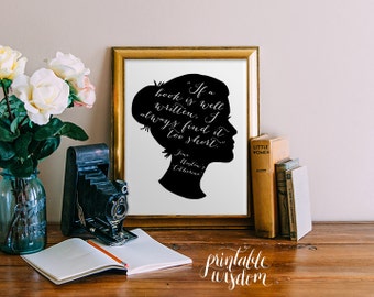 Jane Austen printable quote wall art wall decor print inspirational quote poster, jane austen silhouette art digital print Printable Wisdom