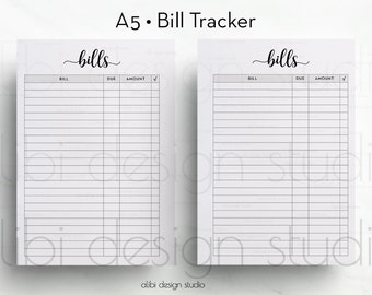 Bill Tracker, Planner Printable, Bill Inserts, Financial Planner, A5 Planner Inserts, Bill Calendar, Monthly Bill Tracker, Bill Organizer