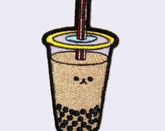 Boba Bubble Tea Embroidered Patch (Milk Tea)