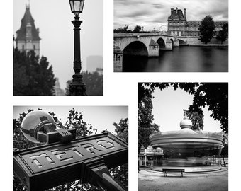 Paris Photograph Paris France French Photography Parisian Gift Set Black and White 4 5x7 8X10 - Fine Art Prints - Home Decor