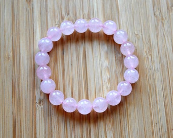 Rose quartz bracelet, pink gemstone bracelet, stretch, stacking, beaded, 10mm ball bracelet, gift for her, bohemian jewelry - everything zen
