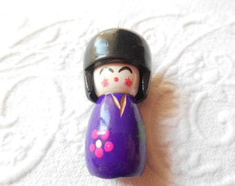 Japanese Kokeshi doll charm purple wood
