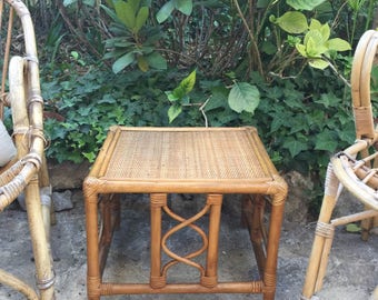 small vintage 60s rattan side table