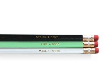 Work Pencil Set - Set of 6 Pencils, Black, Mint and White
