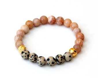Sunstone bracelet, dalmatian jasper bracelet, sunstone jewelry, dalmatian jewelry, healing bracelet, yoga bracelet, gemstone bracelet
