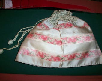 Watered silk antique authentic ribbon work in a sweet bag 1920