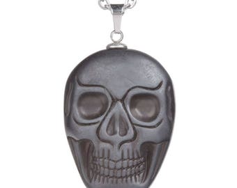 34-36mm Hematite carved skull pendant focal bead (pendant only)