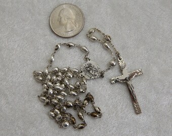 Vintage 1947 Sterling Silver Rosary w Inscribed Crucifix