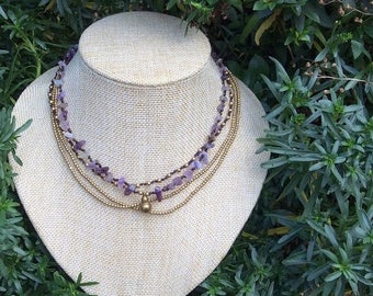 Amethyst Layer Beaded Tribal Necklace m19