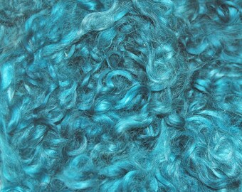 Cotswold Wool Locks, Locks for Spinning, Felting Fiber, Wool Doll Hair, Blythe Doll Reroot, Hand Dyed Shades of Teal Green 1 oz.