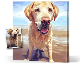 CUSTOM DOG Portrait from your Photo, Digital Art or Oil Painting on Canvas ( Mother's Day Present Gift ) Custom Pet Portraits, Cats