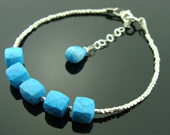 Turquoise 925 Sterling Silver Hill Tribe Bracelet