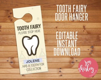 Tooth Fairy Door Hanger, Tooth Fairy Printable, Custom Tooth Fairy, Tooth Door Hanger,Customized, Custom, Printable, Editable, Instant