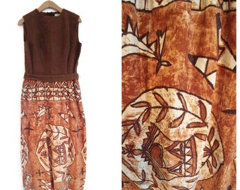 Vintage Lanz Original Maxi Dress size Small Barcloth tiki Hawaiian style 1960s