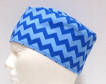 Mens Scrub Hat, Surgical Cap, Scrub Cap, Blue on Blue Chevrons