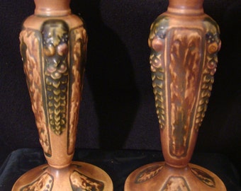Rare Roseville Florentine # 1049-8 Candle Holders made between 1924 & 1928