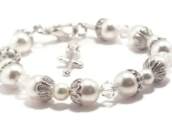 Baby Bracelet, Baby Jewelry, Baby Pearl Bracelet, Flower Girl, Christening Bracelet, Baptism Bracelet, First Communion, Easter Bracelet (B7)