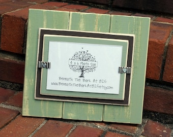 4x6 Wood Picture Frame - Distressed Wood - Double Mats - Sage Green & Brown