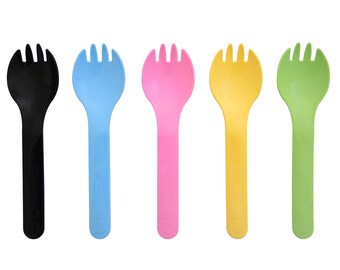 Colorful Plastic Spork - Heavy Duty Sporks Reusable for Birthday Party Tableware