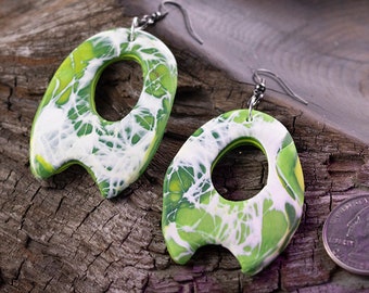 Green | White Large Earrings