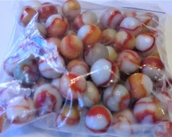 Vintage Glass Marbles Orange White Yellow Various Sizes - Bag of 75