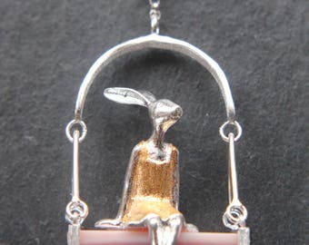Rocking bunny rabbit pendant from 925 sterling silver
