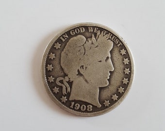 Antique 1908-O Barber Silver half dollar in average/good condition. US Coinage