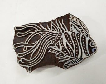 Wooden Printing Block Fish Pattern Indian Hand Carved Textile Fabric Art Stamp