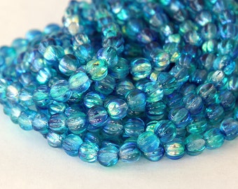 Coated Deep Sea Blue Czech Glass Beads, 5mm Melon - 50 pcs - e16111-05