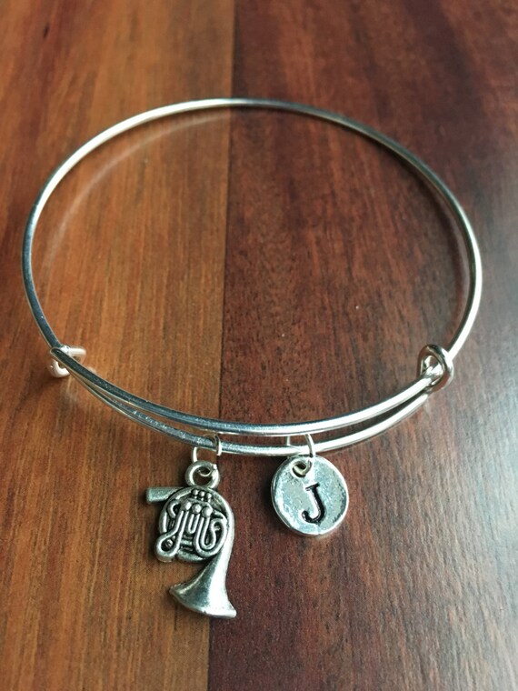 French Horn initial bracelet French Horn jewelry silver