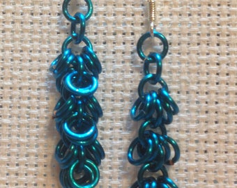 Chainmaille Earrings- Turquoise Shaggy Loops