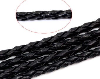 Set of 10 M Cordon braided faux leather black 3mm