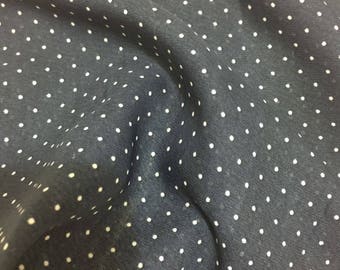 Large chiffon square scarf with polka dots white and navy