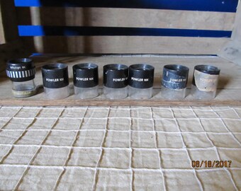 6 Vintage Fowler 10x Pocket Optical Comparators 10X Magnifier Eye Piece & 1 Mitutoyo 8X Piece